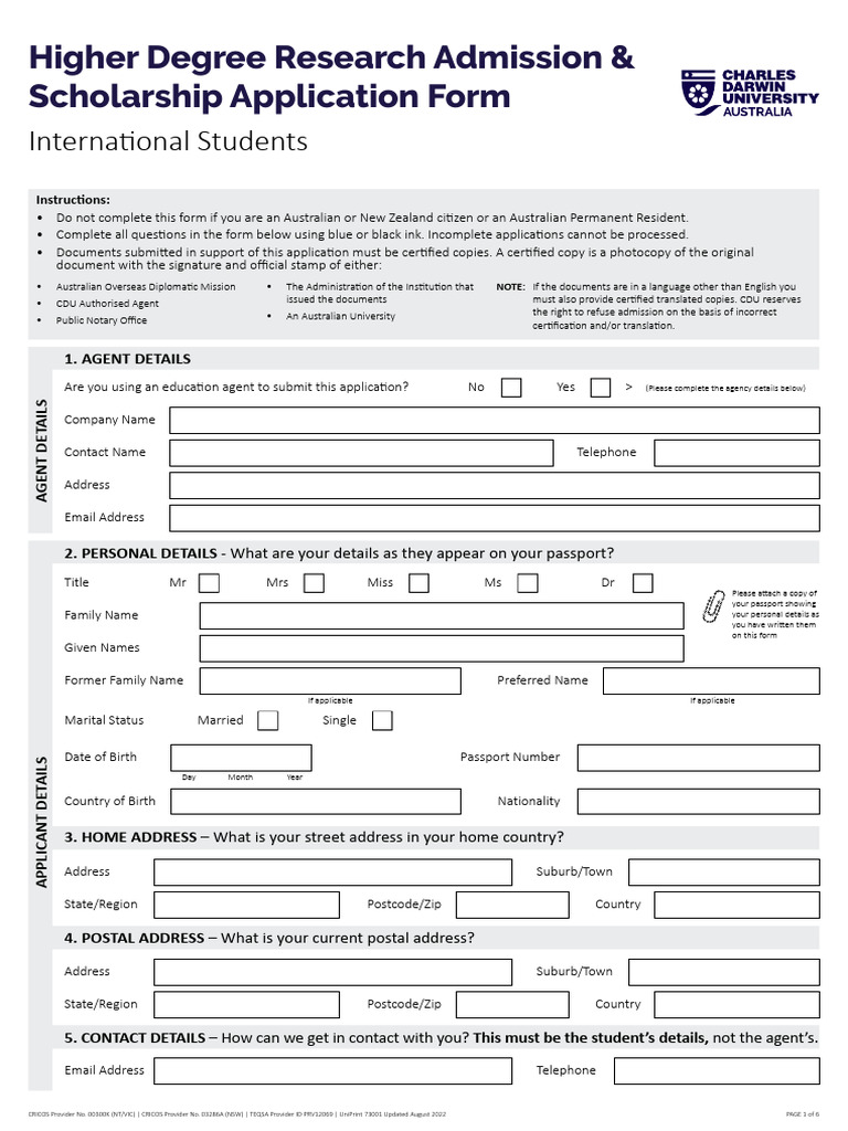 Higher Degree Research Application Form | PDF | Cost Of Living | Thesis
