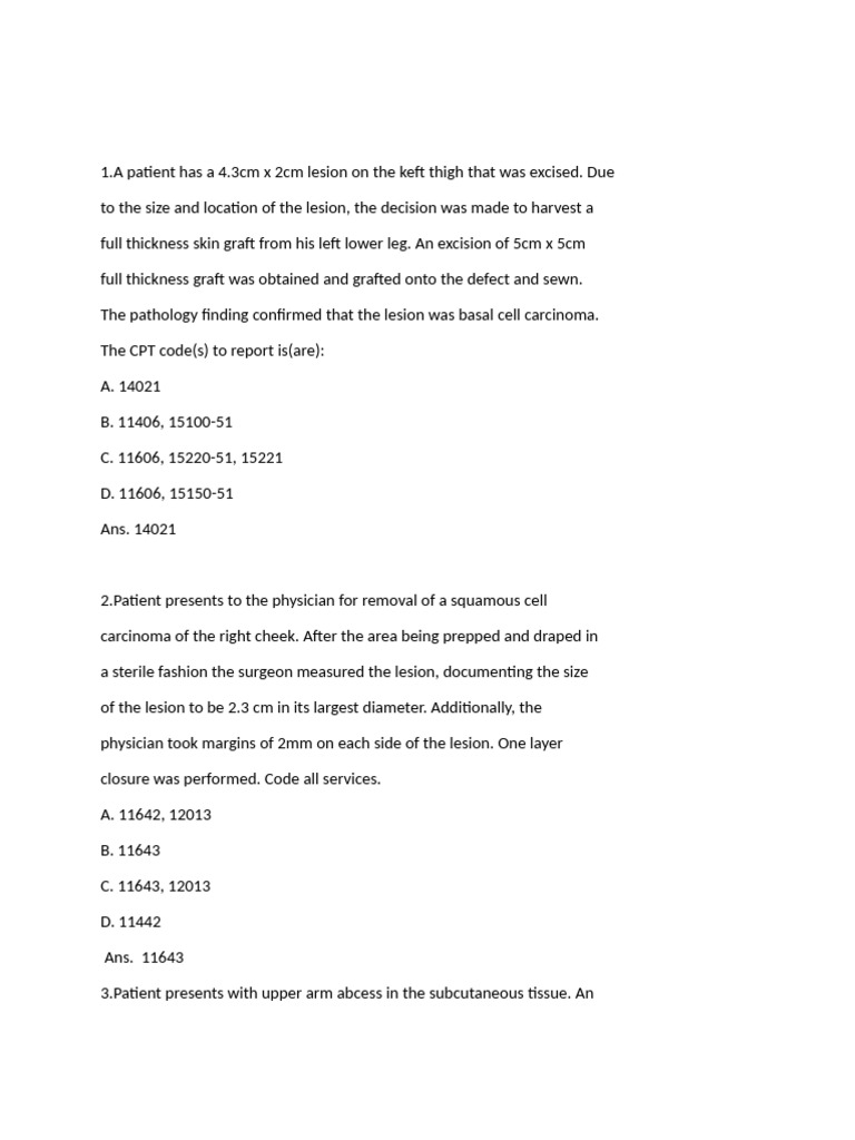 Skin Lesion Excision and CPT Coding Guide | PDF | Medical Specialties ...