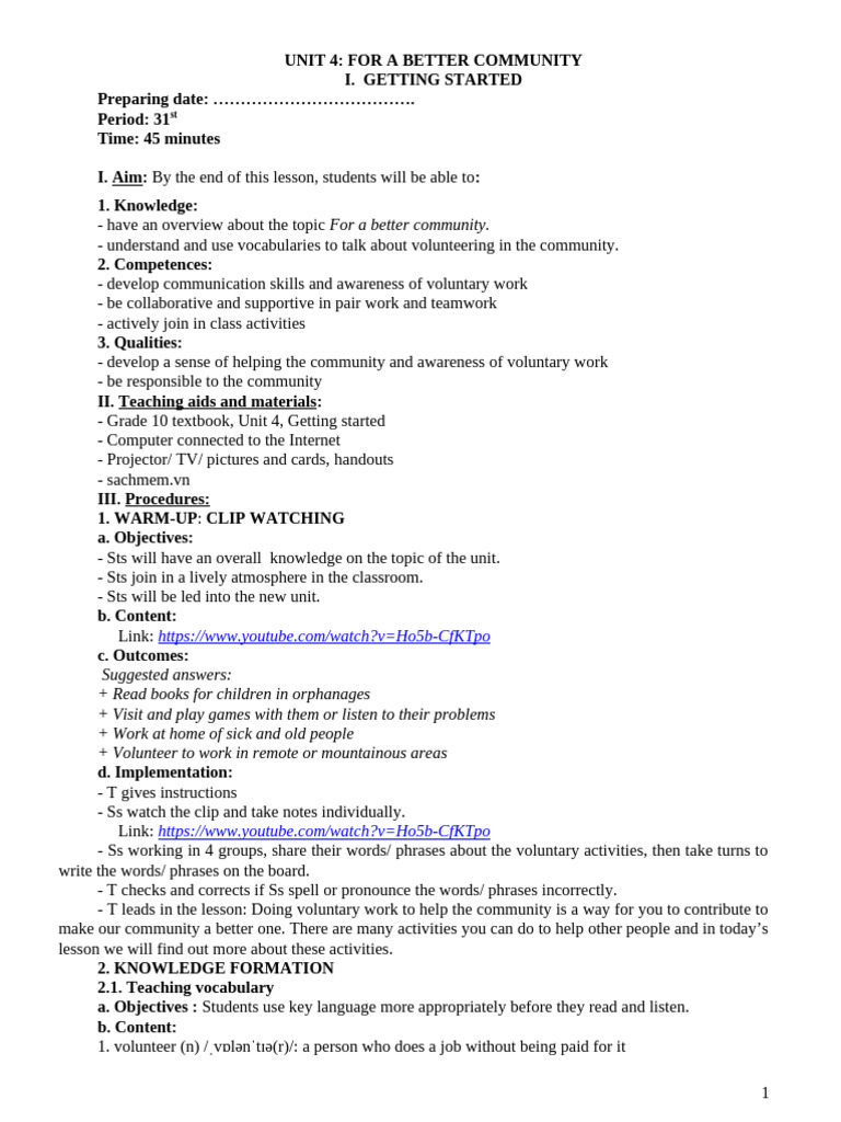 Volunteering for Community Improvement | PDF | Volunteering | Vocabulary