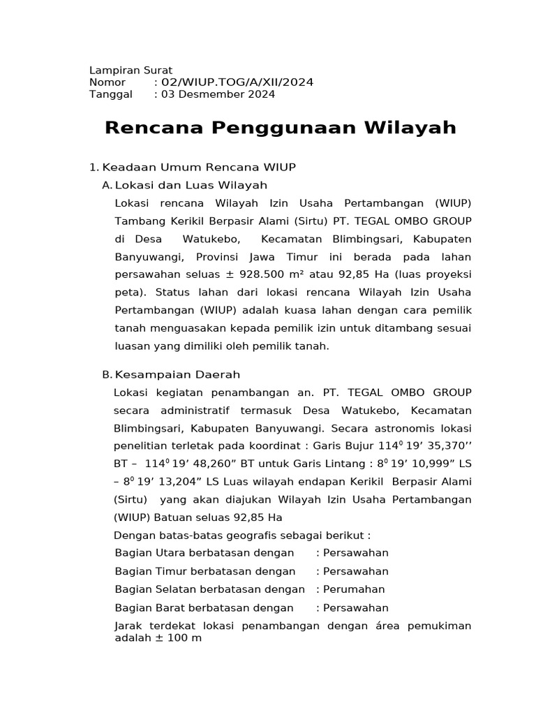 Rencana WIUP Tambang Kerikil Sirtu Banyuwangi | PDF
