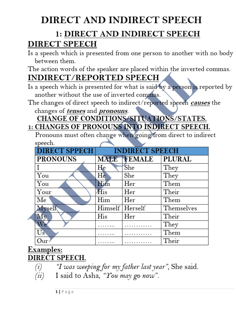 Direct and Indirect Speech Guide | PDF | Question | Linguistics