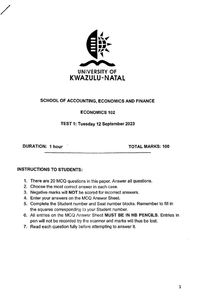 Econ102 Test 1 2023 | PDF
