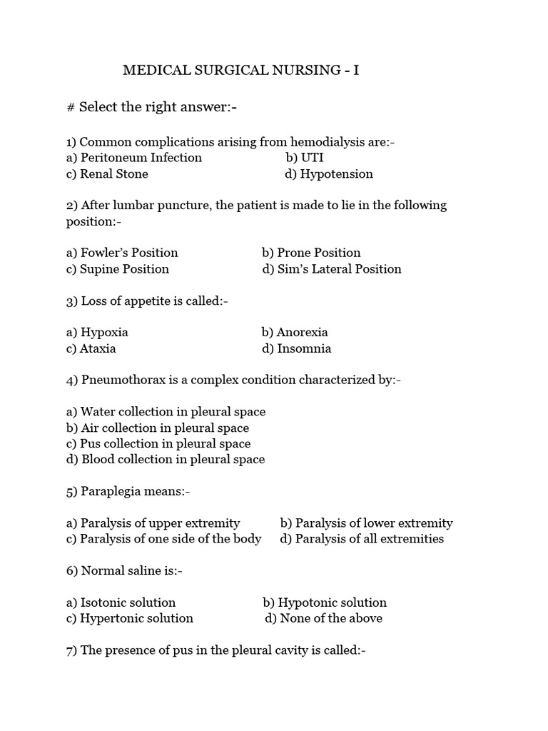 Medical Surgical Nursing Quiz Questions | PDF | Respiratory Diseases ...