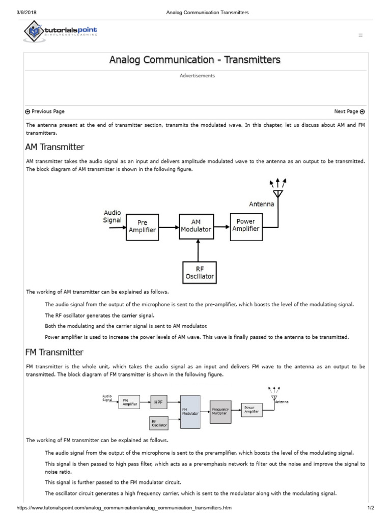 Analog Communication Transmitters Guide | PDF | Transmitter | Frequency ...