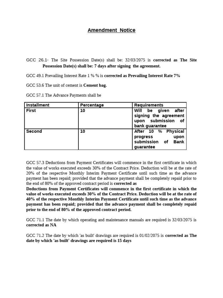 Contract Amendment Notice Summary | PDF