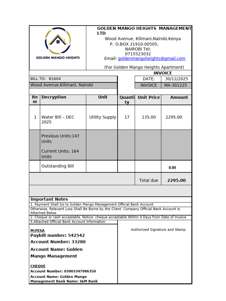 Golden Mango Heights Invoice - Dec 2025 | PDF