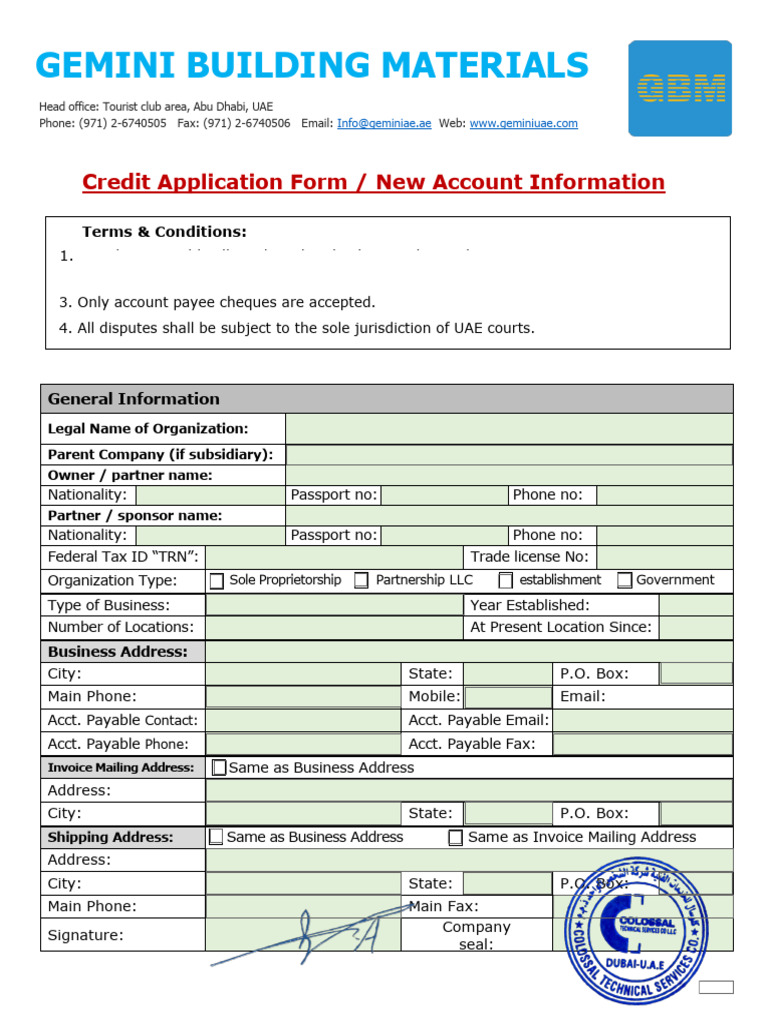 Credit Application for Gemini Building Materials | PDF | Payments ...