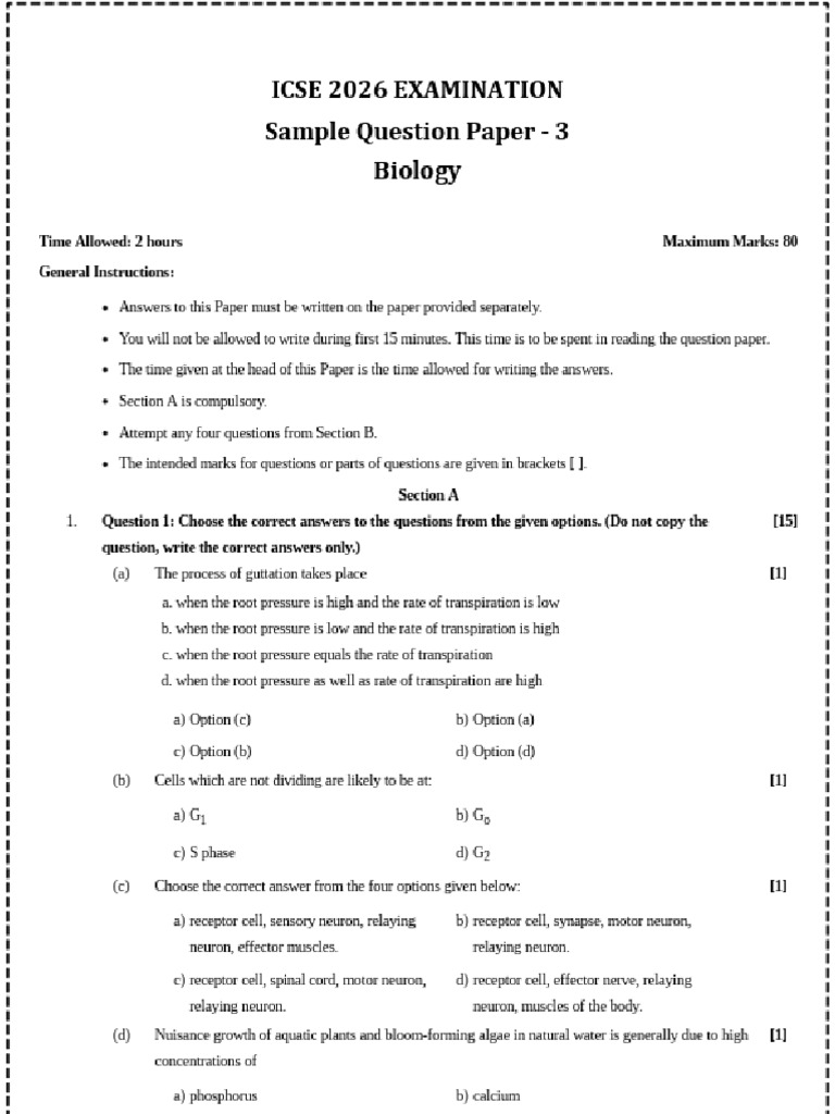 Biology 2026 Set 3 | PDF