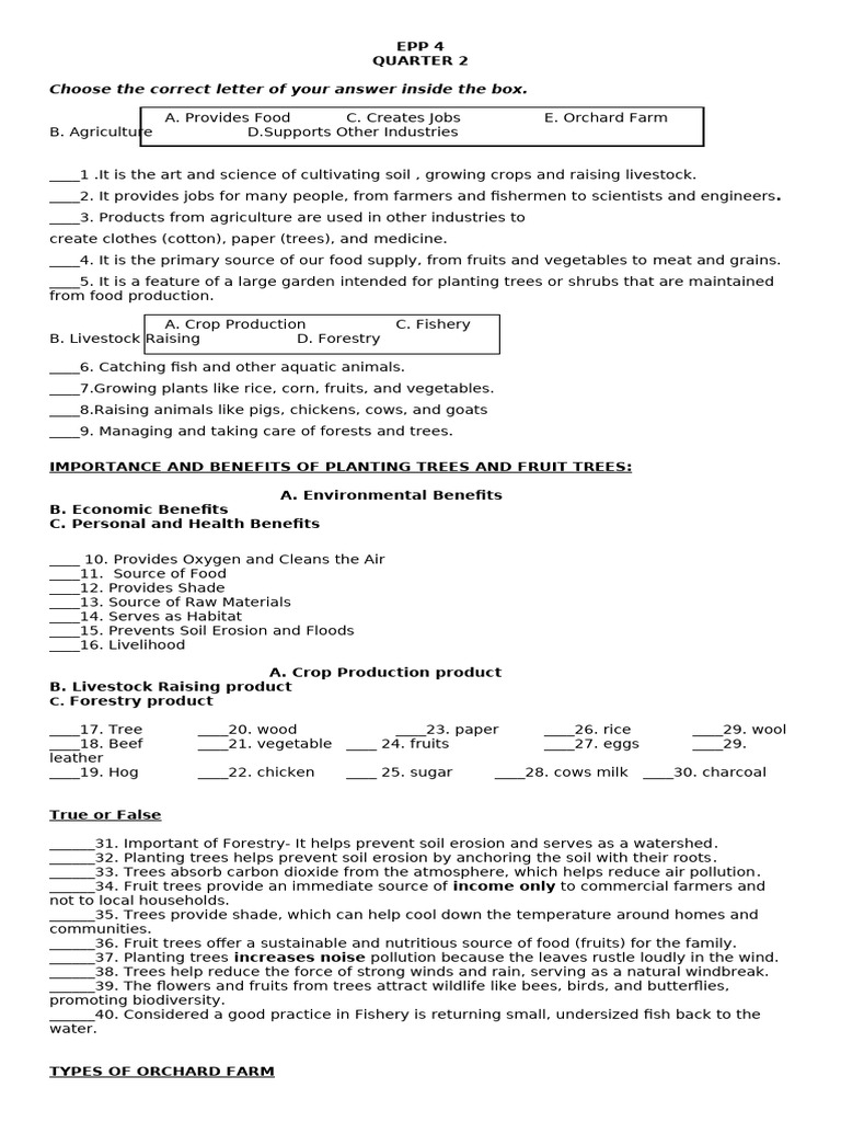 EPP4 Q2 Worksheet Docx | PDF | Vegetables | Agriculture