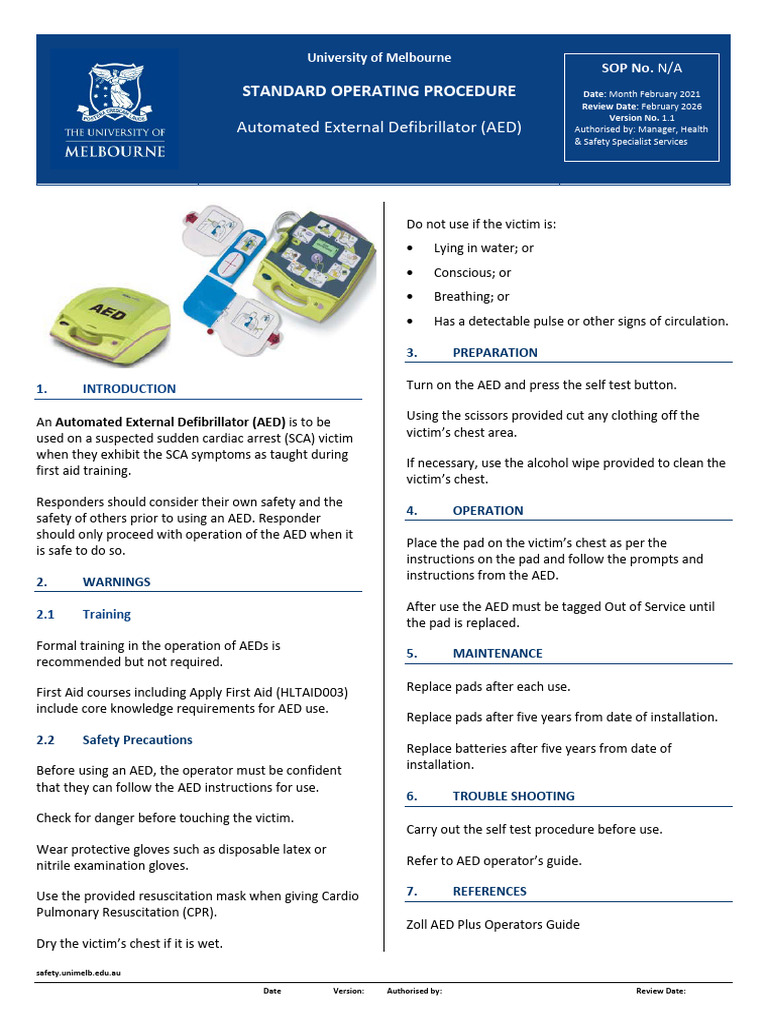 Standard Operating Procedure Automated External Defibrillator | PDF ...
