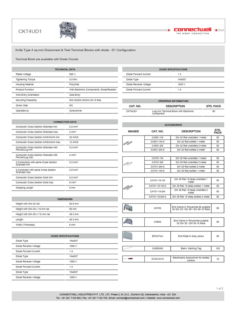 4 sq.mm Diode Terminal Block Specs | PDF | Manufactured Goods ...