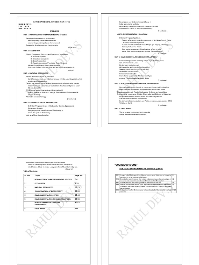 Environmental Studies Syllabus Overview | PDF | Ecosystem | Soil