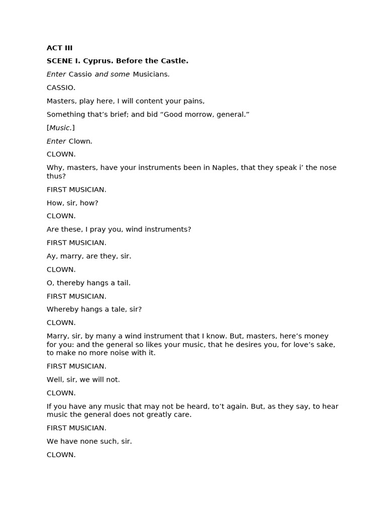 Othello Act III Scene I-III Summary | PDF | Othello | Iago