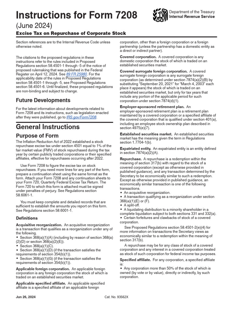 Form 7208 - Instructions | PDF | Share Repurchase | Internal Revenue ...