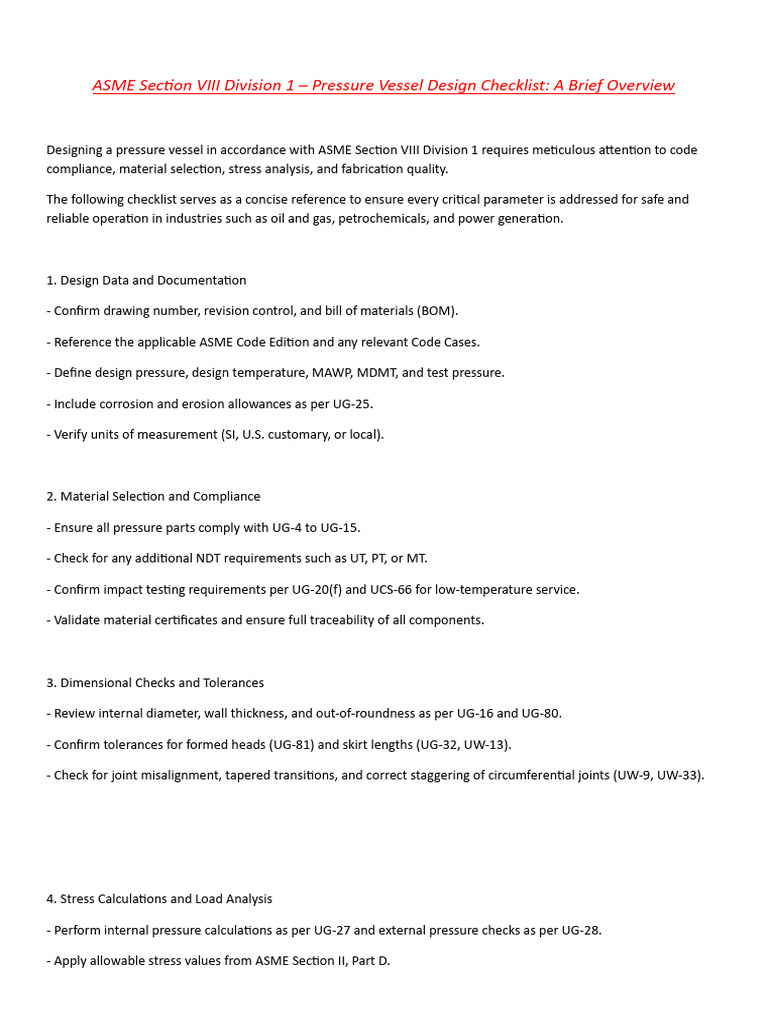 ASME VIII Div 1 Pressure Vessel Checklist | PDF | Nondestructive ...