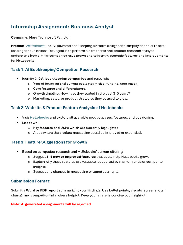 Business Analyst Internship Assignment | PDF