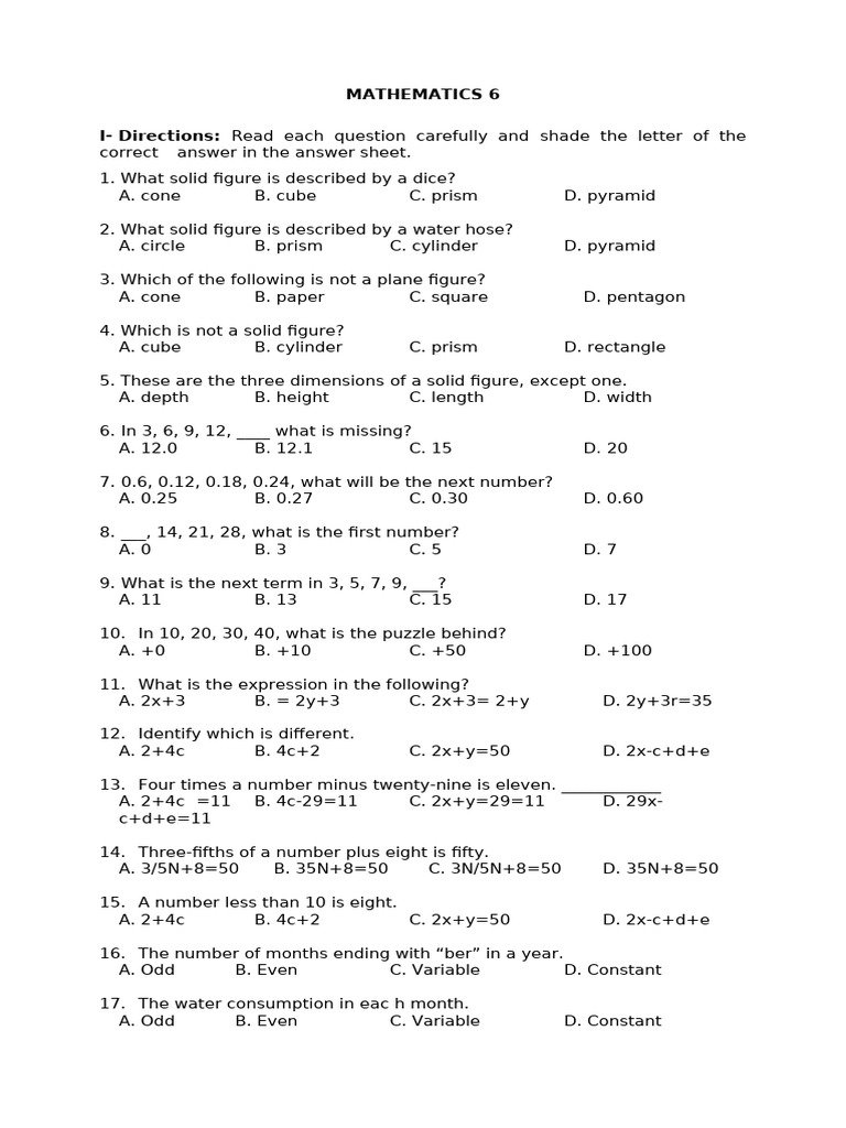 Mathematics 6: Solid Figures & Area | PDF | Area | Euclidean Geometry