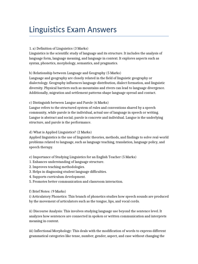 Linguistics Exam Study Guide | PDF | Semantics | Linguistics
