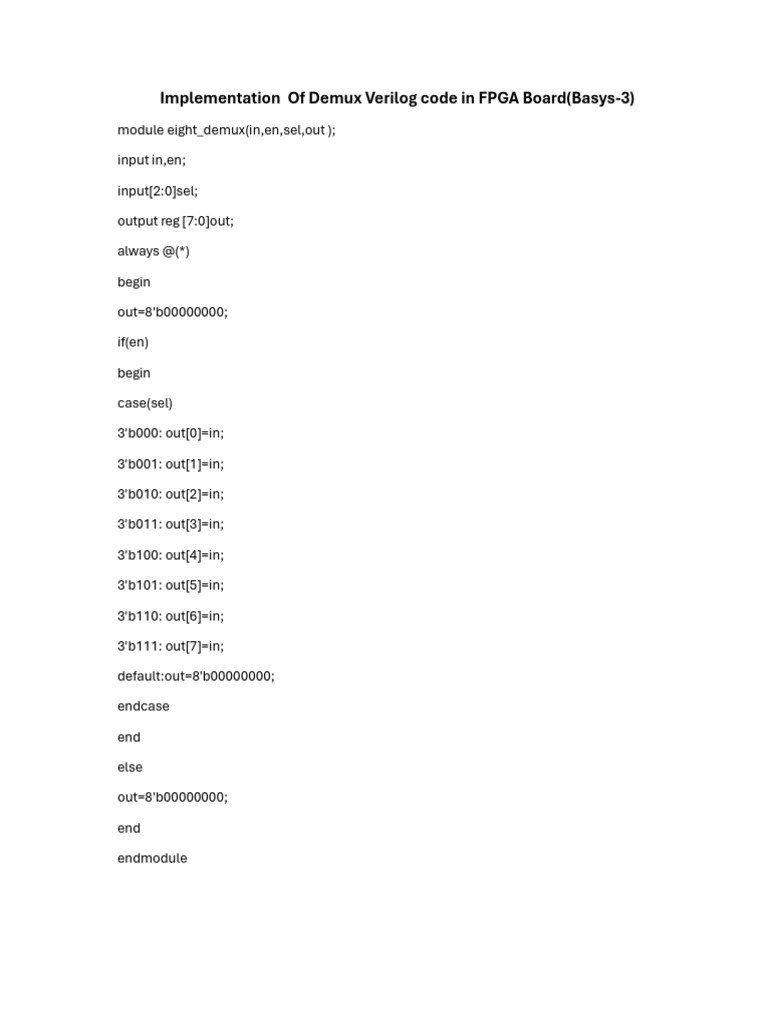 Demux Verilog Implementation on FPGA | PDF | Field Programmable Gate ...