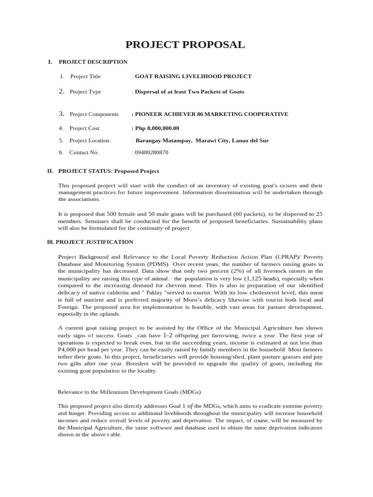 Goat Raising Livelihood Project Proposal | PDF | Poverty | Poverty ...