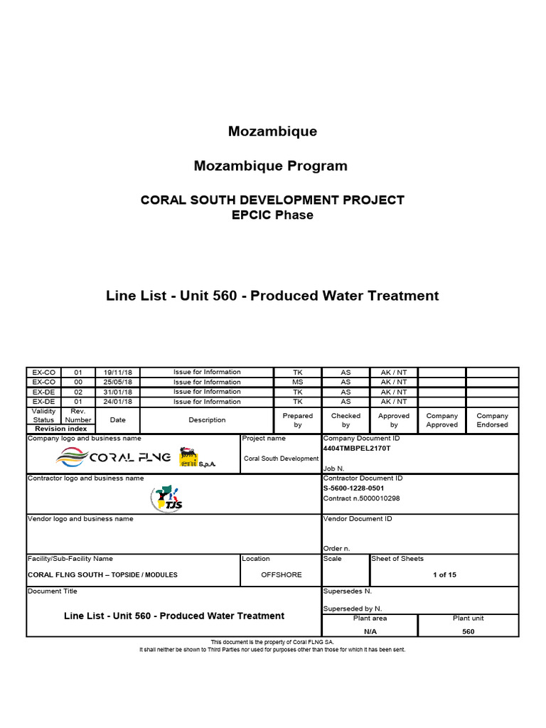 Coral South Produced Water Treatment Line List | PDF | Liquids ...