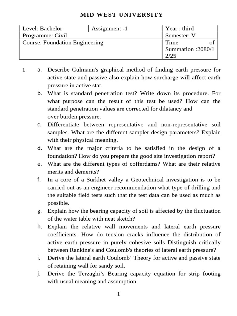 Foundation Engineering Assignment Guide | PDF | Applied And ...