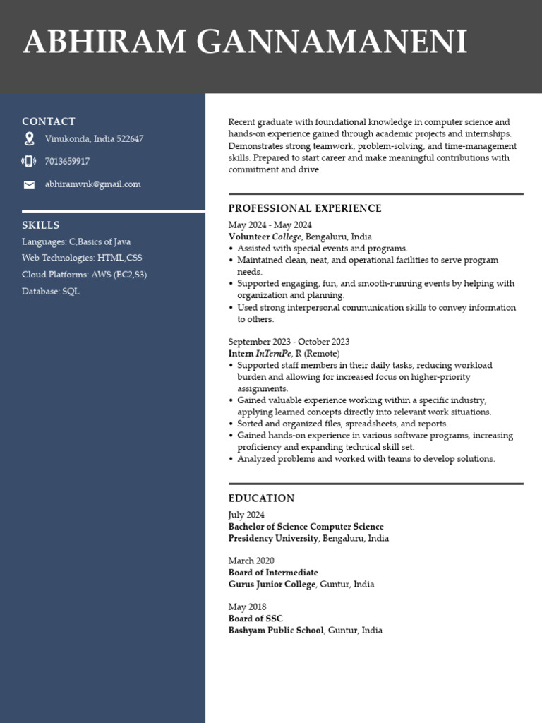 Computer Science Graduate Resume | PDF | Information Technology | Computing