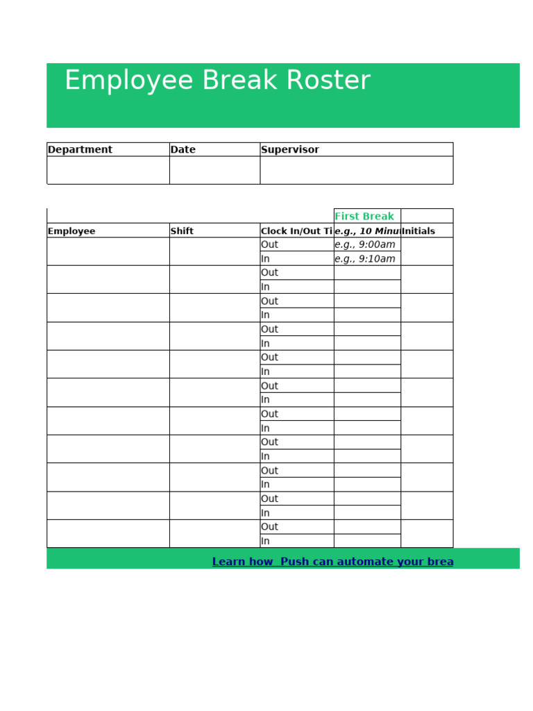 (MAKE A COPY) Employee Break Roster Template | PDF