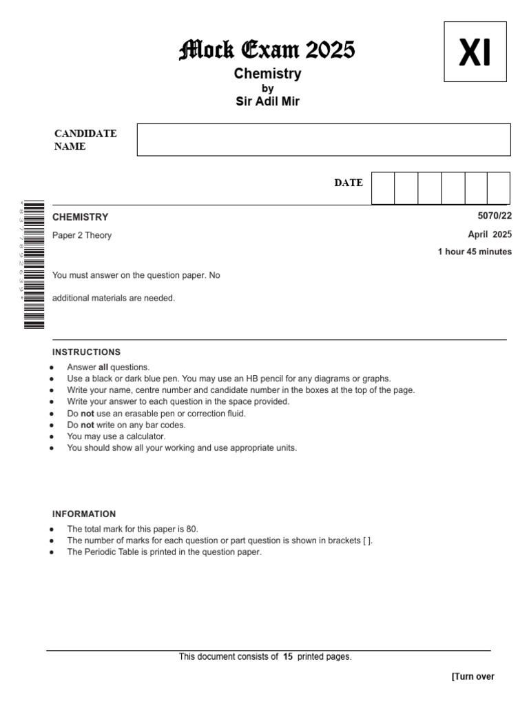 2025 Chemistry Mock Exam Paper 2 | PDF | Oxide | Chemical Reactions