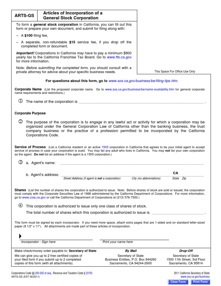 California Articles of Incorporation Corporations Service Of Process