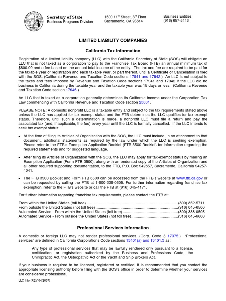 Llc California Taxes