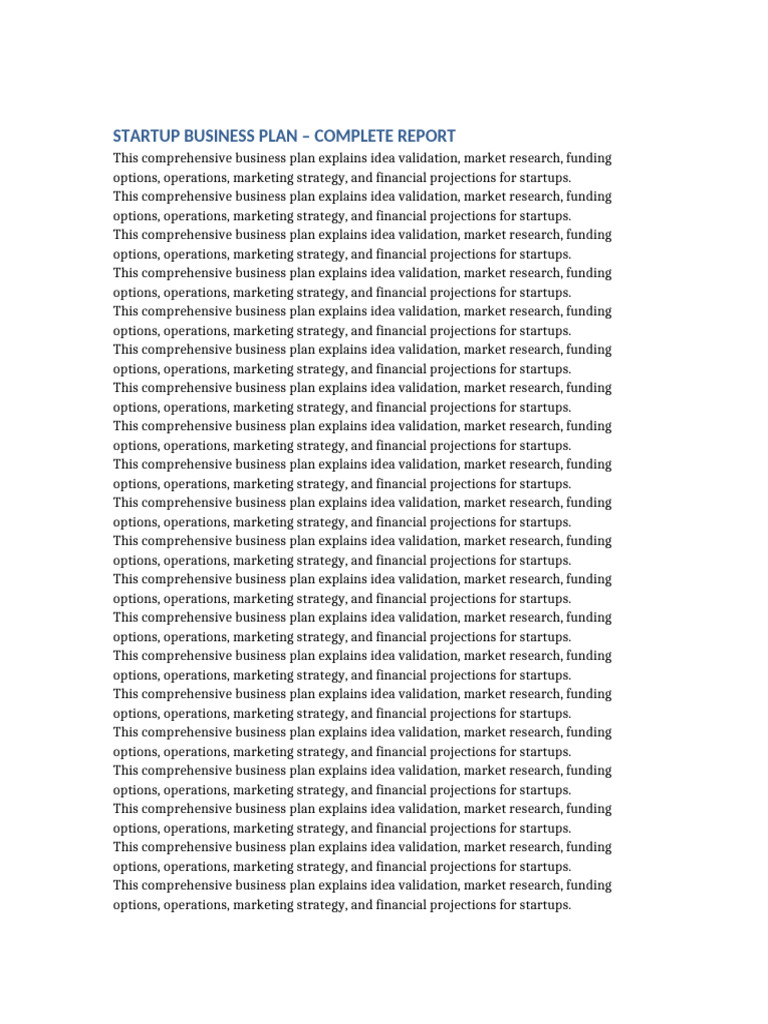 Startup Business Plan Overview | PDF | Small Business & Entrepreneurs ...
