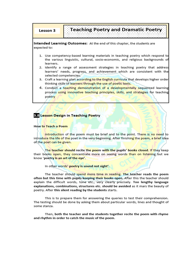 Teaching Poetry: Lesson Plans & Strategies | PDF | Poetry | Learning