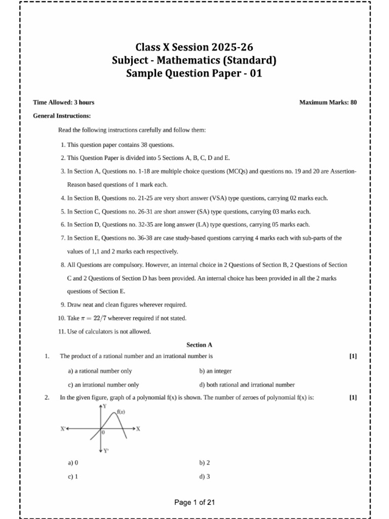Sample Paper 01 - Maths (Standard) | PDF