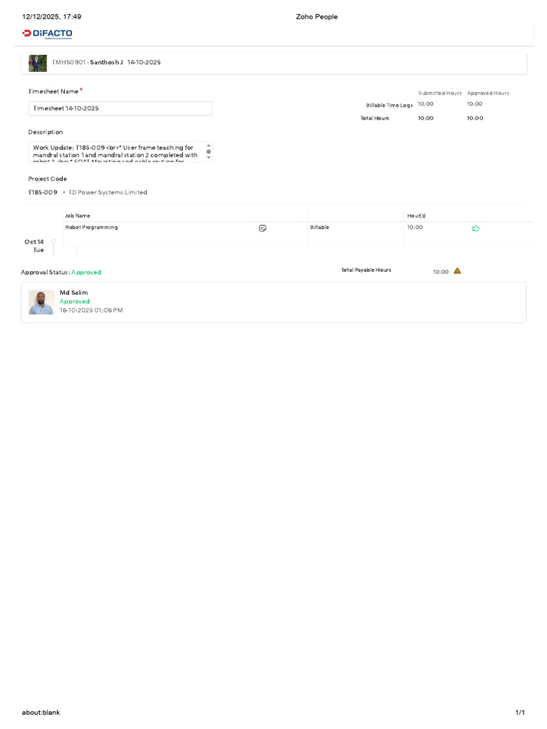 TMHS0901 - : Billable Time Logs 10:00 10:00 Total Hours 10:00 10:00 | PDF