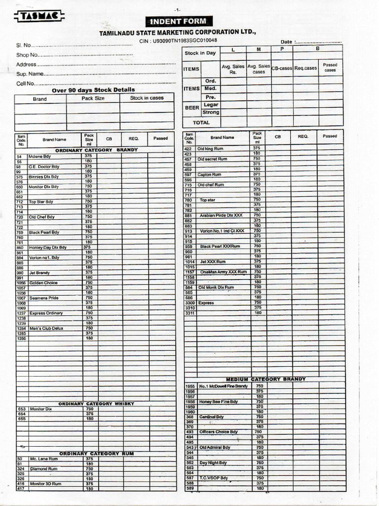 Indent Form | PDF