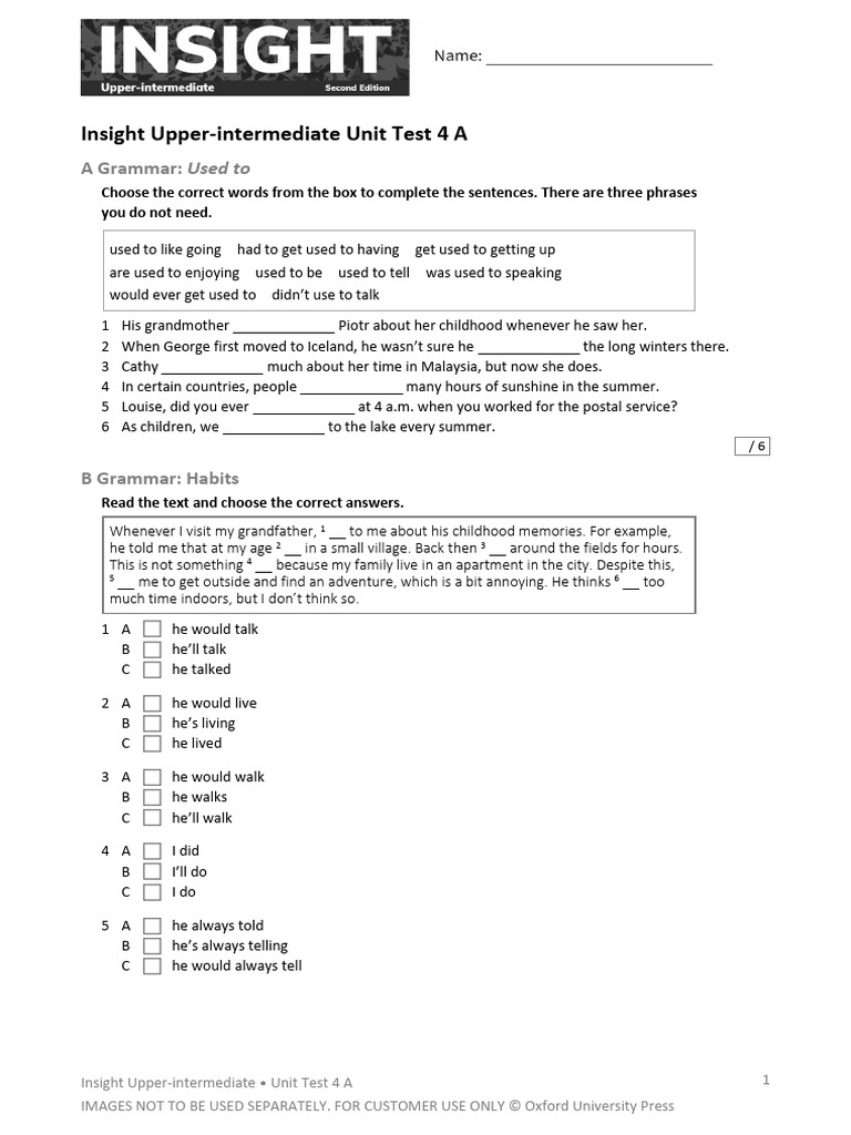 Insight Upper-Intermediate Unit Test 4 A | PDF