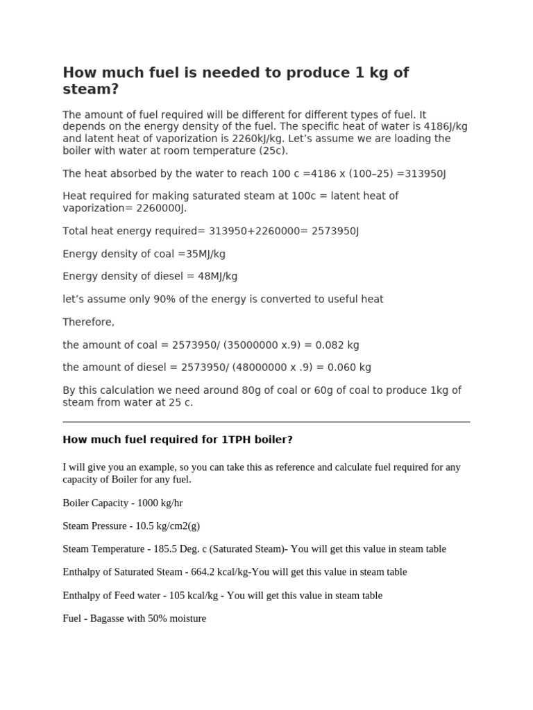 Fuel Requirements for Steam Production | PDF | Steam | Boiler