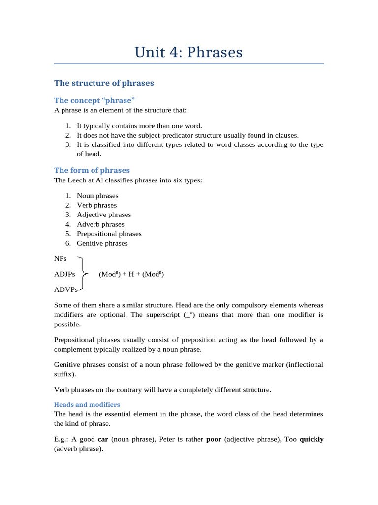Understanding Phrase Structures in English | PDF | Verb | Adjective