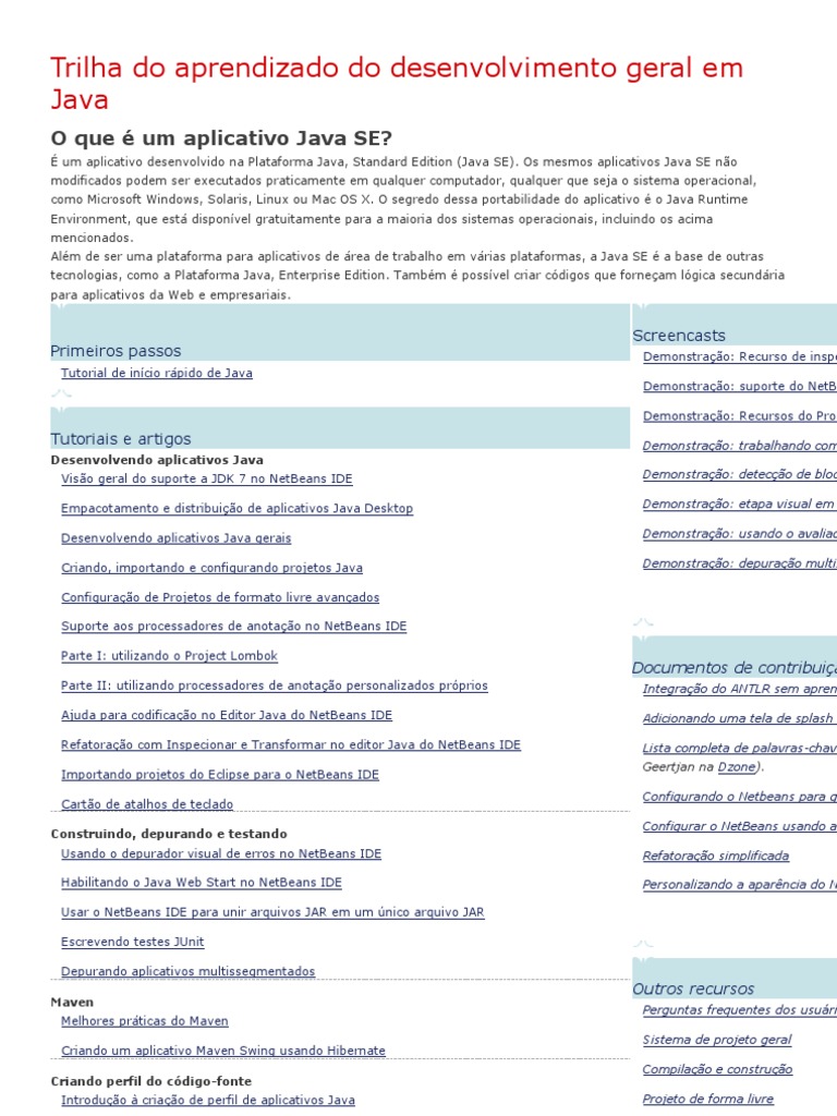 Trilha Do Aprendizado Do Desenvolvimento Geral em Java | PDF | NetBeans ...