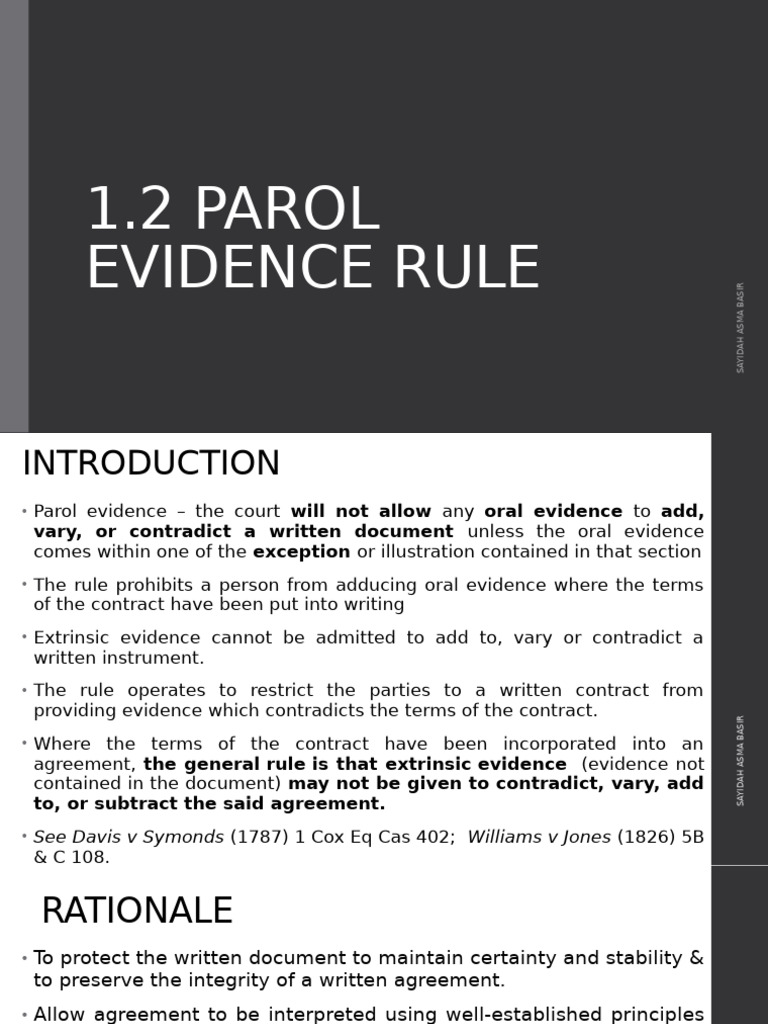 Understanding the Parol Evidence Rule | PDF | Parol Evidence Rule ...