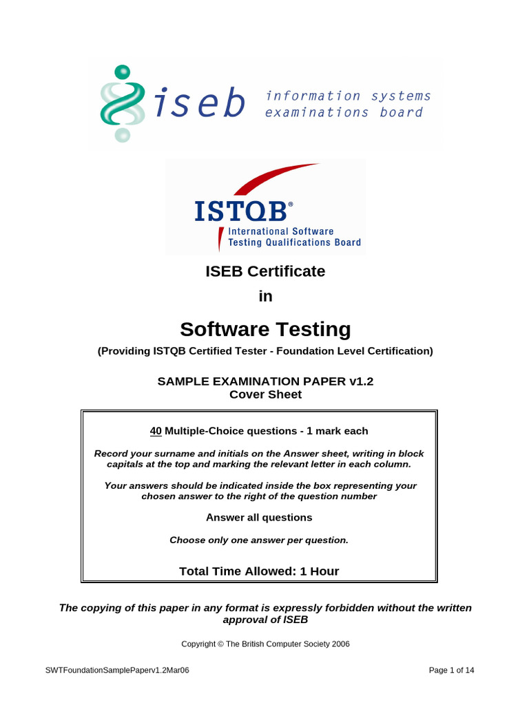 ISEB Software Testing Sample Exam Paper | PDF | Software Testing | Risk