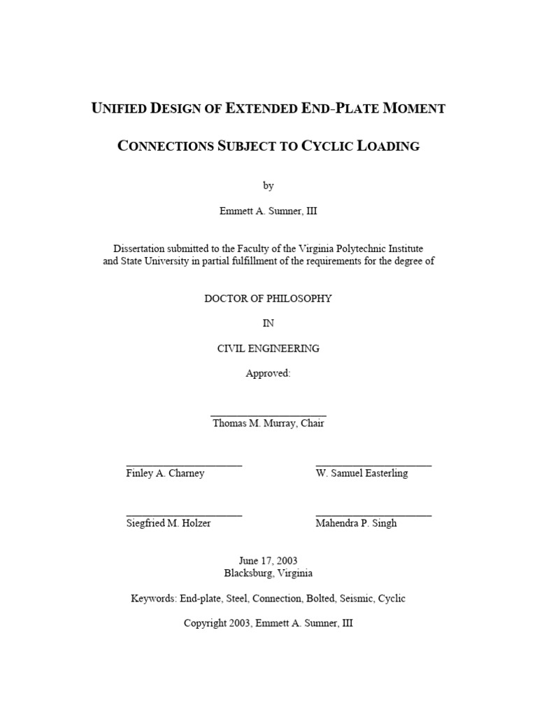 2003 Sumner - PhD Thesis - Unified Design of Extended End-Plate Moment ...