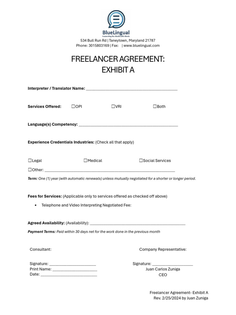Freelancer Agreement - Exhibit A | PDF