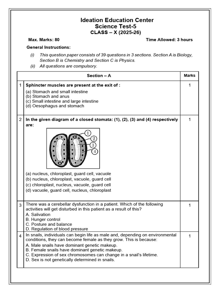 Class X Science Test Paper 2025-26 | PDF | Telescope | Chemical Reactions