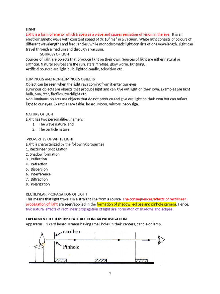 Lesson Note on Light (Reflection, Refraction and Sound) | PDF | Mirror ...