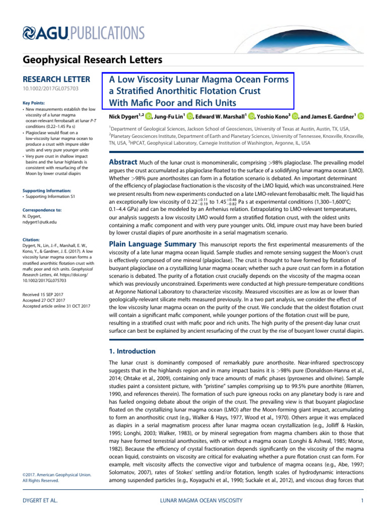 Low Viscosity Lunar Magma Ocean Study | PDF | Crust (Geology) | Magma