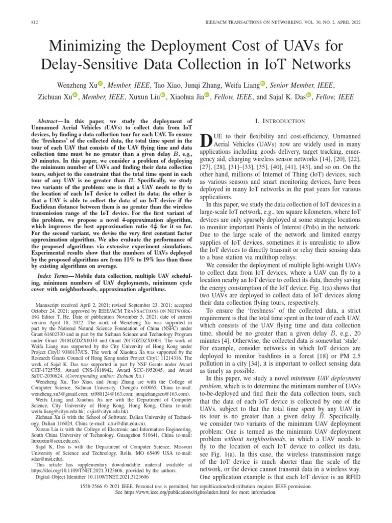 UAV Deployment for IoT Data Collection | PDF | Internet Of Things ...