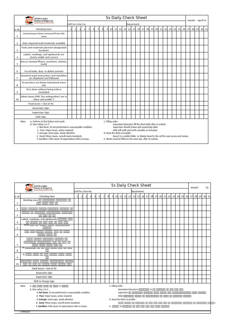 5s Daily check sheet | PDF