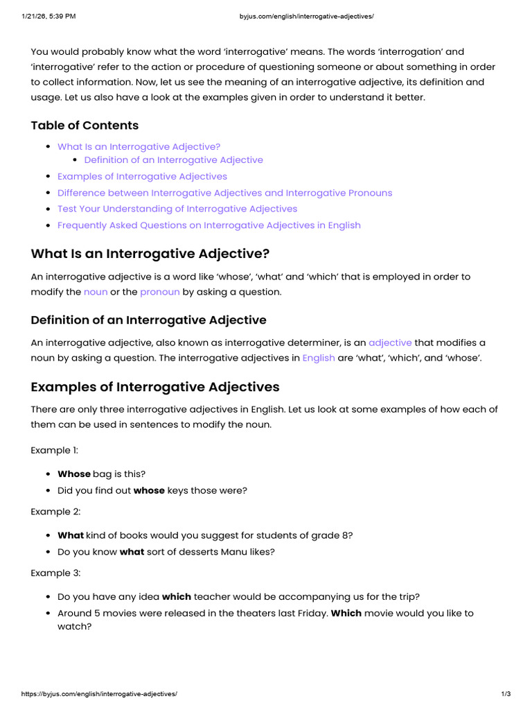 Understanding Interrogative Adjectives | PDF | Adjective | Pronoun